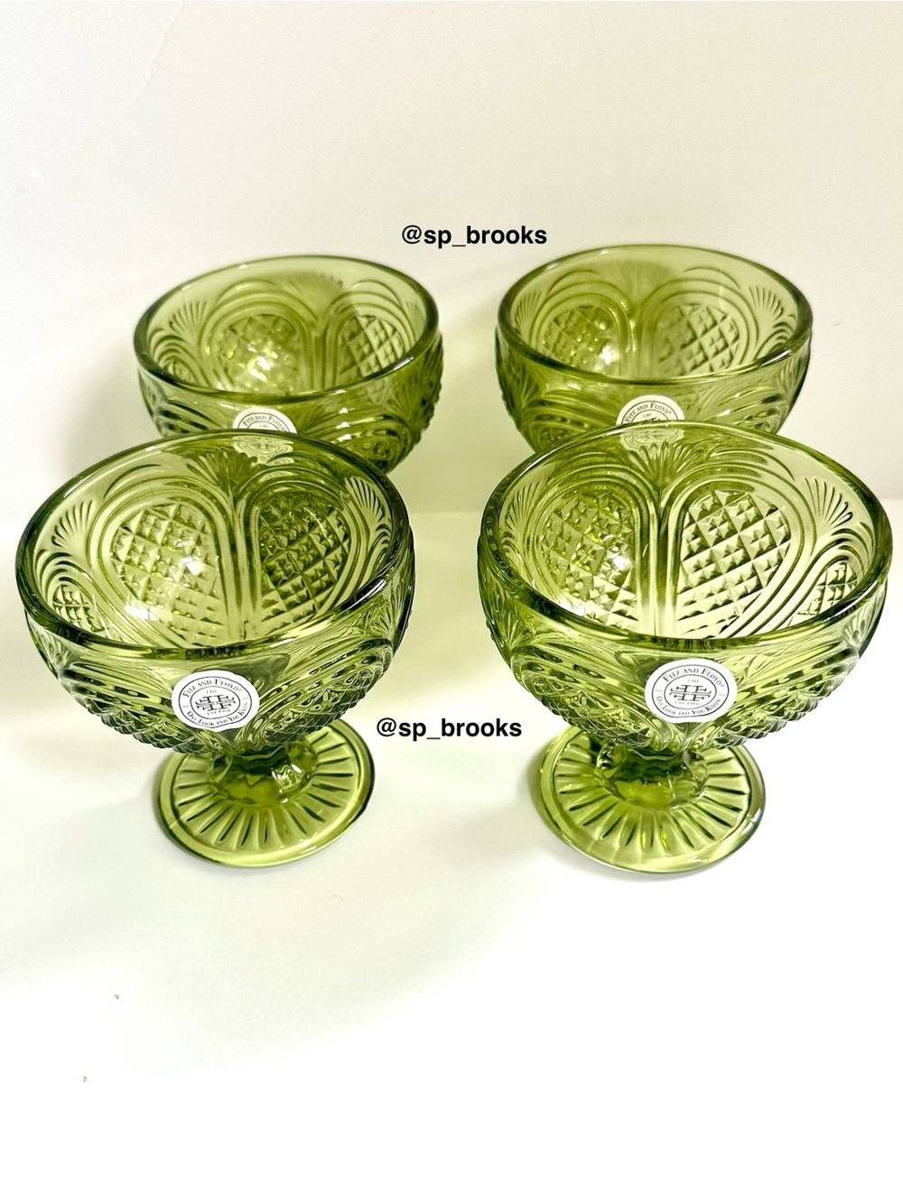 🎁4PC Fitz and Floyd Dessert Bowls - Sicily Green Footed Dessert Bowls 11 ozs.